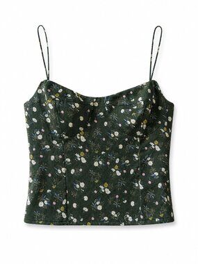 Kourt Green Floral Corset Camisole Top XS